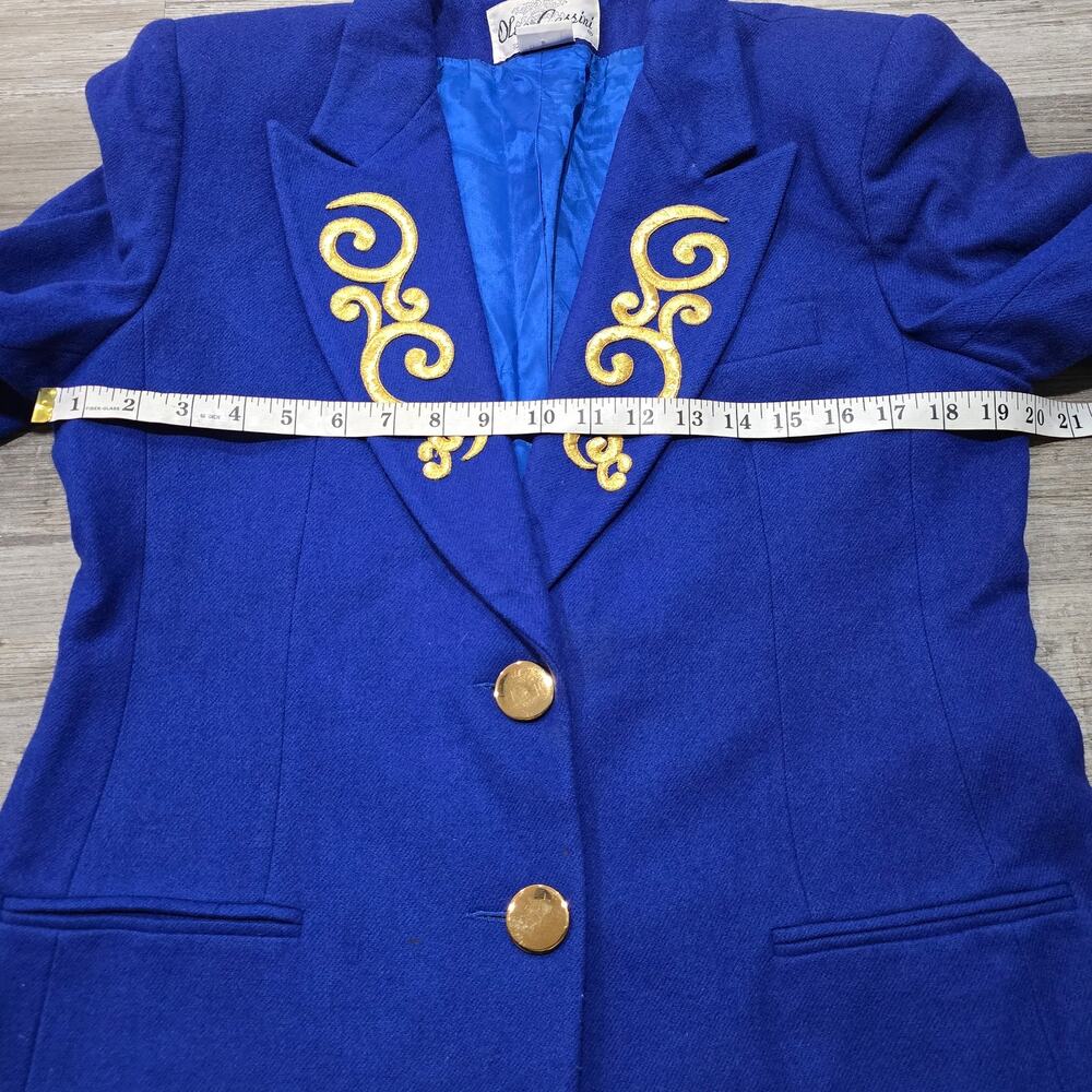 Vintage Oleg Cassini Royal Blue Gold Swirl Accent Embroidered Wool Blazer Jacket - Picture 6 of 10